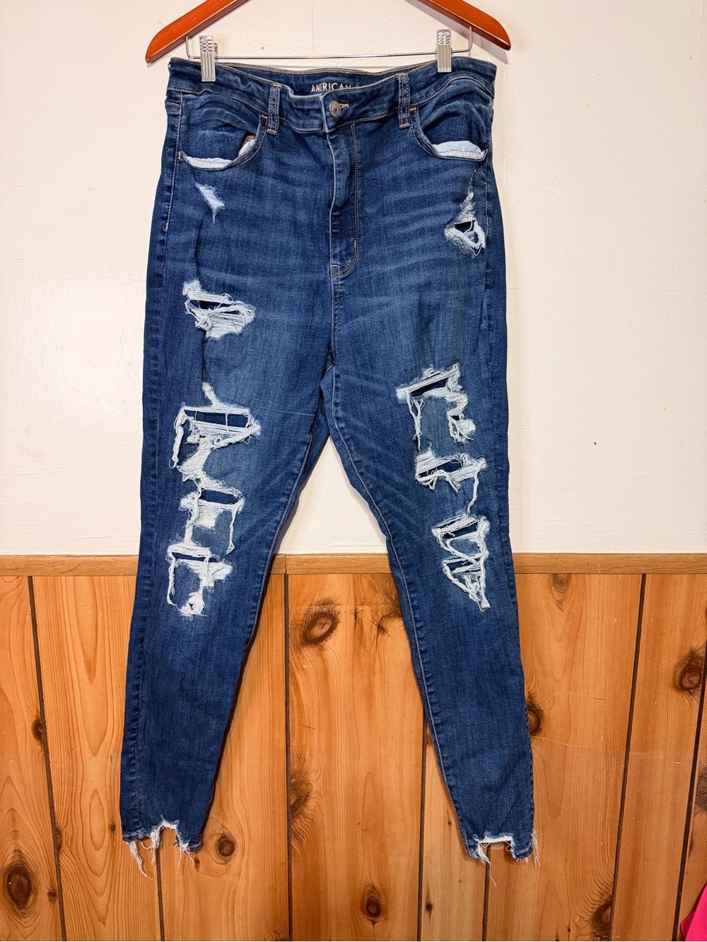 American Eagle Outfitters Dark Blue Distressed Skinny Jeans